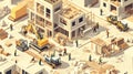 Construction site of a modern house complex with workers and machinery Royalty Free Stock Photo