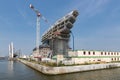 Construction site of modern new port office in harbor of Antwerp, Belgium Royalty Free Stock Photo