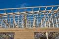 Construction site of modern wooden log house, Finland