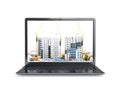 Multi-storey buildings under construction on the screen of a portable computer, skyscraper building, urban Royalty Free Stock Photo