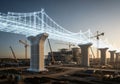 Construction site with multiple large cranes and an elevated Royalty Free Stock Photo