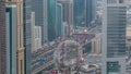 Construction site of the Museum of the Future aerial day to night timelapse, next iconic building of Dubai. Royalty Free Stock Photo