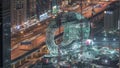 Construction site of the Museum of the Future aerial night timelapse, next iconic building of Dubai. Royalty Free Stock Photo