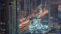 Construction site of the Museum of the Future aerial night to day timelapse, next iconic building of Dubai. Royalty Free Stock Photo