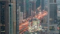 Construction site of the Museum of the Future aerial night to day timelapse, next iconic building of Dubai. Royalty Free Stock Photo