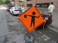 Flagman ahead traffic sign Royalty Free Stock Photo