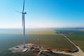 Construction site near windmill turbine, Wind generator installing Royalty Free Stock Photo