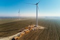 Construction site near windmill turbine, Wind generator installing Royalty Free Stock Photo