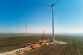 Construction site near windmill turbine, Wind generator installing Royalty Free Stock Photo