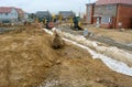 Construction site. New Build Houses & road laying. Royalty Free Stock Photo