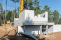 Construction site of an new built house with precast concrete walls Royalty Free Stock Photo