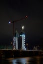 Construction site of the new pylon bridge, the new landmark of the city Magdeburg