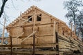 Construction site of a new wooden building from the beginning Royalty Free Stock Photo