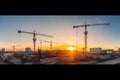 Construction site panorama at sunset Generative AI. Royalty Free Stock Photo