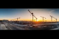Construction site panorama at sunset Generative AI. Royalty Free Stock Photo