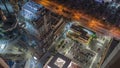 Construction site and parking lot near in financial district in Dubai aerial timelapse, UAE. Royalty Free Stock Photo