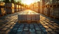 Construction site with paving bricks and stacks of materials at sunset Royalty Free Stock Photo