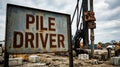 Construction Site with Pile Driver Machine and Signage Royalty Free Stock Photo