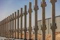 Construction site with precast concrete columns