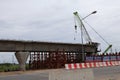 Construction site, construction of roads, expressways, bridges in downtown Nakhon Sawan, Thailand.