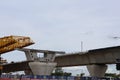 Construction site, construction of roads, expressways, bridges in downtown Nakhon Sawan, Thailand.