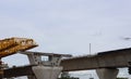 Construction site, construction of roads, expressways, bridges in downtown Nakhon Sawan, Thailand.