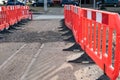 Construction site and safety barriers. Road repair and safety. Trafic lights and crosswalk