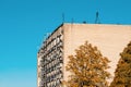 Construction site with scaffolding on multistory building facade during renovation Royalty Free Stock Photo