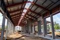 Construction site showing steel structure and concrete pillars of building Royalty Free Stock Photo