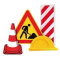 Construction site shut-off, traffic warning, warning signs