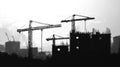 Construction Site Silhouette Tower Cranes, Building in Progress, Urban Landscape Royalty Free Stock Photo