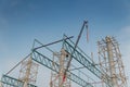 Construction site with steel structure and crane Royalty Free Stock Photo