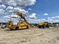 Construction site of the Stuttgart21 railway project with huge machinery at the Stuttgart Airport: Here the trains will