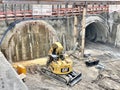 Construction site of the Stuttgart21 railway project with huge machinery at the Stuttgart Airport: Here the trains will