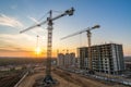 Construction site with tower crane for multi-story residential buildings Royalty Free Stock Photo