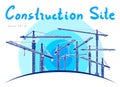 Construction site tower cranes. Vector freehand draw Royalty Free Stock Photo