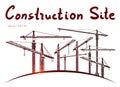 Construction site tower cranes. Vector freehand draw Royalty Free Stock Photo