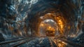 The construction site of the tunnel of the high-speed railway line . Construction of a large tunnel under the mountain Royalty Free Stock Photo