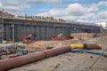 Construction site of viaduct or overpass over railway in Gdansk, in Poland