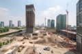 construction site with view of new skyscraper being built Royalty Free Stock Photo