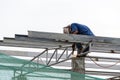 In the construction site, the welding workers at work. Royalty Free Stock Photo