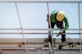 In the construction site, the welding workers at work. Royalty Free Stock Photo