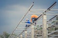 In the construction site, the welding workers at work. Royalty Free Stock Photo