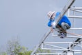 In the construction site, the welding workers at work. Royalty Free Stock Photo