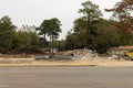 Construction site where a building was torn down using an excavator Royalty Free Stock Photo