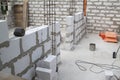 Construction site on which the walls are built of gas concrete b Royalty Free Stock Photo