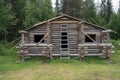 Construction site of wooden mountain house. Traditional log cabin built from wood logs.. Cottage house design. Royalty Free Stock Photo