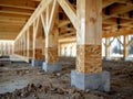 Construction Site Wooden Supports Secured within Building Framework, Essential for Stability and Strength, Robust Framework Royalty Free Stock Photo
