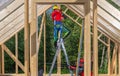 Construction Site Worker Building Wooden House Frame Royalty Free Stock Photo