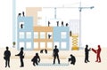 Construction site with construction workers and architects illustration Royalty Free Stock Photo